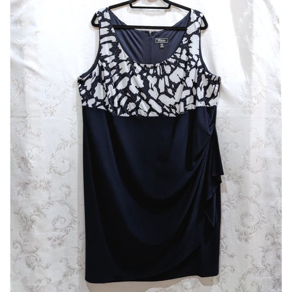 Sequin Floral Jacket Sleeveless Dress Set 24 Navy Surplice Stretch Party Prom - Picture 2 of 9